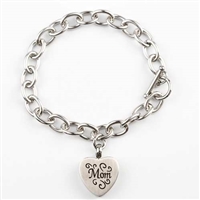 Link Cremation Bracelet With Mom Heart Pendant