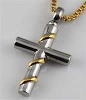 Stainless Steel Cross With Gold Ribbon Cremation Pendant (Chain Sold Separately)
