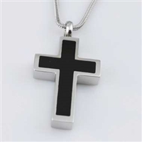 Simple Black And Silver Cross Cremation Pendant (Chain Sold Separately)