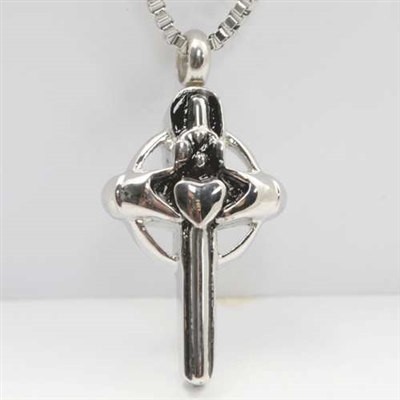 Stainless Steel Claddagh Cross Cremation Pendant (Chain Sold Separately)