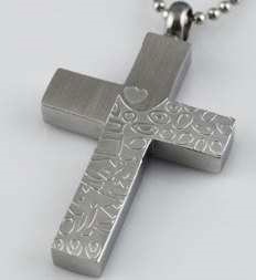 Large Stainless Steel Cross With Pattern Cremation Pendant (Chain Sold Separately)