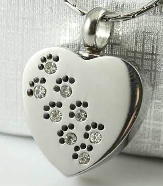 CZ Paw Print Across Heart Cremation Jewelry Pendant (Chain Sold Separately)