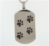 Paw Print Across Dog Tag Cremation Pendant (Chain Sold Separately)