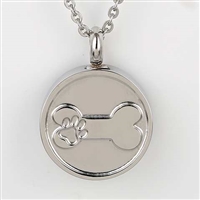 Round With Paw Print On Bone Cremation Pendant (Chain Sold Separately)