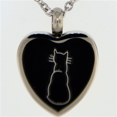 Cat On Black Heart Cremation Pendant (Chain Sold Separately)