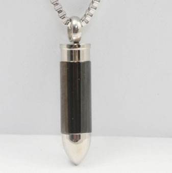 Short Black and Silver Bullet Cremation Pendant (Chain Sold Separately)