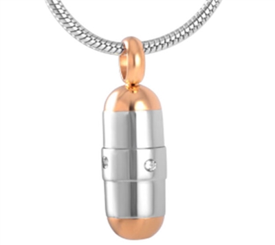Gold and Silver Mini Cylinder Cremation Pendant (Chain Sold Separately)