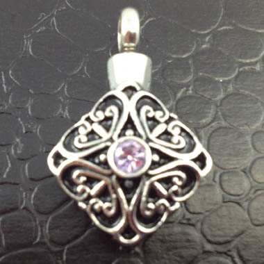 Pendant With Pink Center Stone Cremation Pendant (Chain Sold Separately)