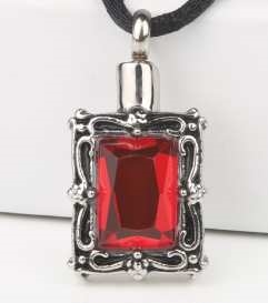 Rectangular Pendant With Red Stone Cremation Pendant (Chain Sold Separately)