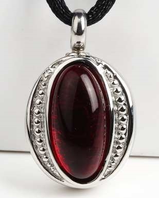 Oval Pendant With Deep Red Stone Cremation Pendant (Chain Sold Separately)