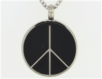 Black And Silver Peace Sign Round Cremation Pendant (Chain Sold Separately)