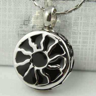 Small Black and Silver Sun Cremation Pendant (Chain Sold Separately)
