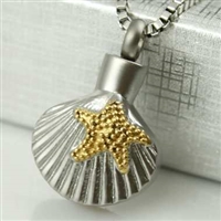 Starfish On Shell - Beach Cremation Pendant (Chain Sold Separately)