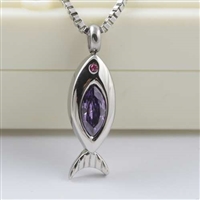 Fish With Purple Stone Cremation Pendant (Chain Sold Separately)