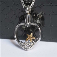 Open Heart With Starfish on Beach Cremation Pendant (Chain Sold Separately)