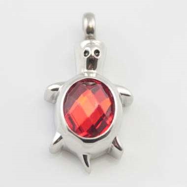 Turtle With Red Stone On Back Cremation Pendant (Chain Sold Separately)