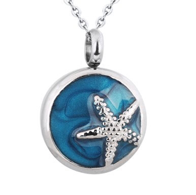 Starfish On Blue Circle Cremation Pendant (Chain Sold Separately)
