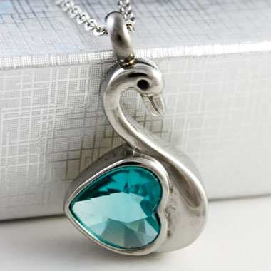 Swan With Blue Heart Cremation Pendant (Chain Sold Separately)