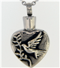 Bird On Heart With Branch In Beak Cremation Pendant (Chain Sold Separately)