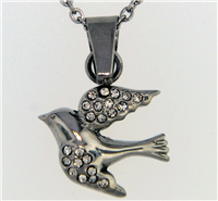 Small Dove With Rhinestones On Wings Cremation Pendant (Chain Sold Separately)