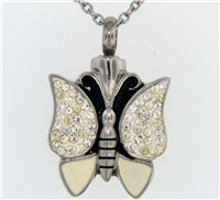 Sparkly White Butterfly Cremation Pendant (Chain Sold Separately)