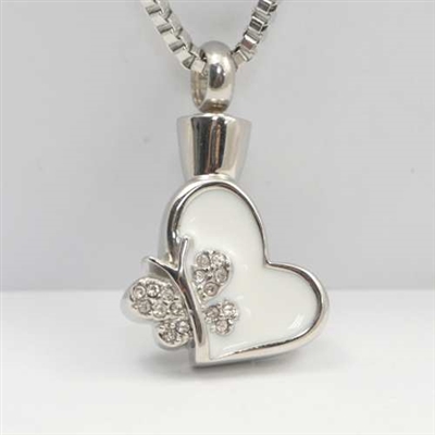 Butterfly On White Heart Cremation Pendant (Chain Sold Separately)