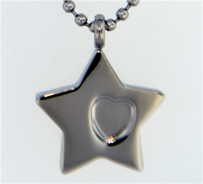 Heart On Stainless Star Cremation Pendant (Chain Sold Separately)