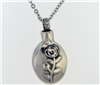 Simple Stainless Steel Rose On Oval Pendant Cremation Pendant (Chain Sold Separately)