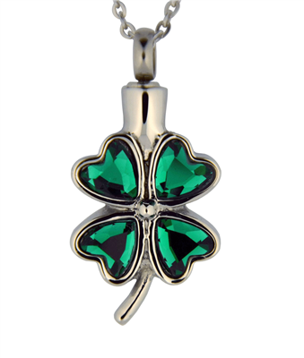 Green Four Leaf Clover Cremation Pendant (Chain Sold Separately)