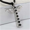 Angel Wings With Black Stones Cremation Pendant (Chain Sold Separately)