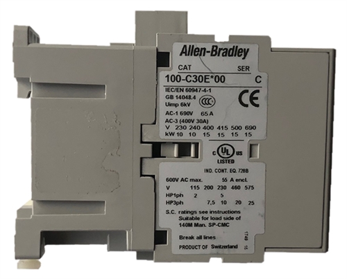 Allen Bradley 100-C30E*00 3 pole, 30 AMP IEC contactor with an