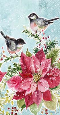 Susan Winget - Poinsettia & Chickadees Guest Towel