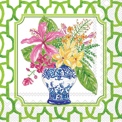 Rosanne Beck Flowers in Urns Green Cocktail Napkins