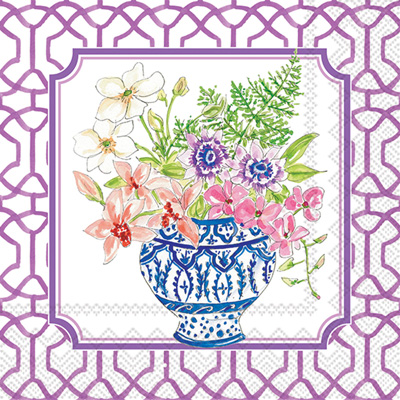 Rosanne Beck Flowers in Urns Blue Cocktail Napkins