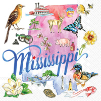 Rosanne Beck - Mississippi State Collection MS Cocktail Napkin