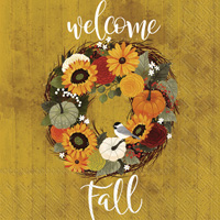 Welcome Fall Wreath Cocktail Napkin