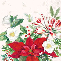 Christmas Florals Cocktail Napkin white