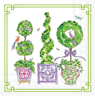 Purple And Green Topiaries Cocktail Napkin
