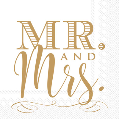 Rosanne Beck Mr. and Mrs. Gold Cocktail Napkins