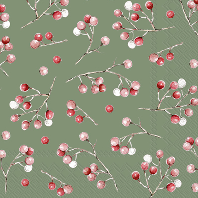 Winter Berries Green Cocktail Napkin