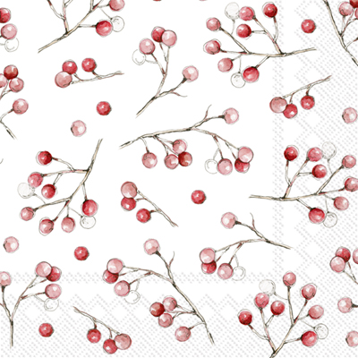 Winter Berries White Cocktail Napkin