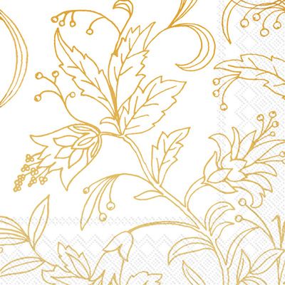 Golden Flower Cocktail Napkin white gold