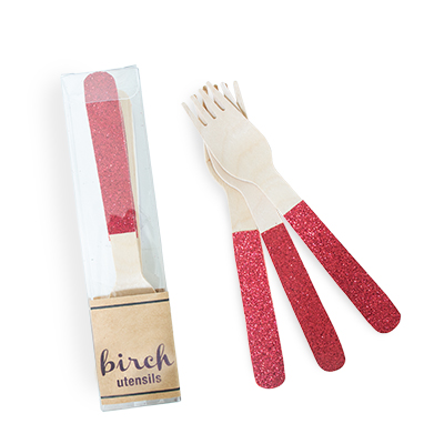 Eat Drink Host Birch Forks Red Sparkle