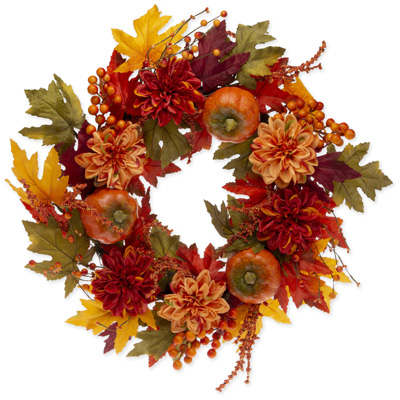 Pumpkins Berries & Dahlias Wreath orange