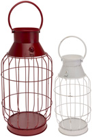 Red & White Metal Buoy Lanterns Set of 2