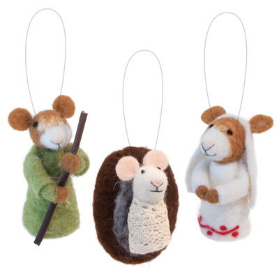 Jesus Mary & Joseph Mice Ornaments