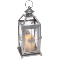 Silver Sundial Lantern with Led Candle