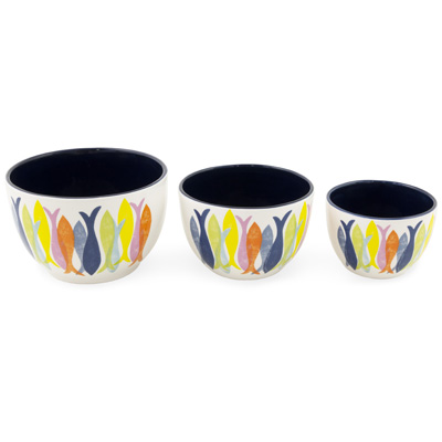 Kate Nelligan Hand Stamp Fish Prep Bowls (set of 3)