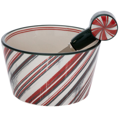 Vintage Peppermint Bowl & Spreader