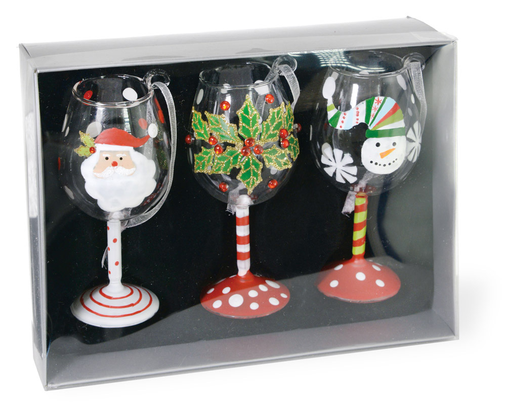 Festive Wine Glasses Ornament Set